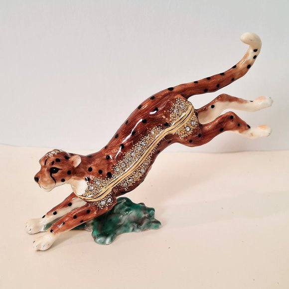Jewelry - Cheetah Swarovski Crystal Bejeweled Enamel Hinged Trinket Box